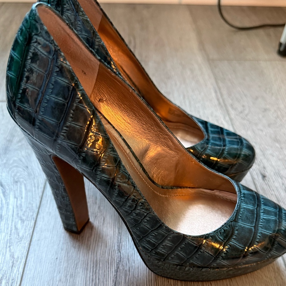 BCBGeneration Dark Teal Croc-Embossed Heels